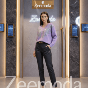 MAZIKEEN MAUVE V-NECK SWEATER