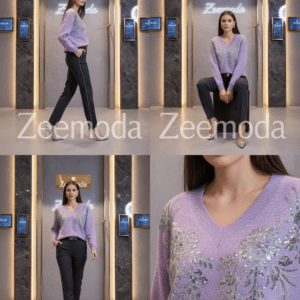 MAZIKEEN MAUVE V-NECK SWEATER