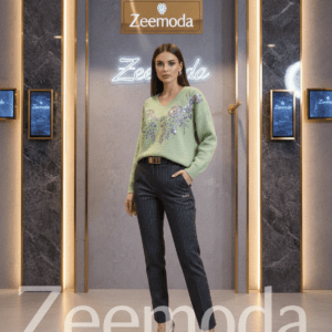 MAZIKEEN GREEN V-NECK SWEATER