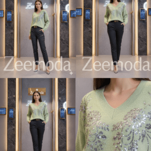 MAZIKEEN GREEN V-NECK SWEATER