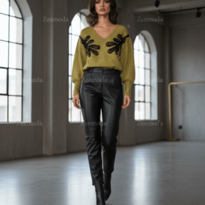 MELANI GREEN V-NECK SWEATER