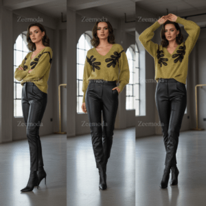 MELANI GREEN V-NECK SWEATER