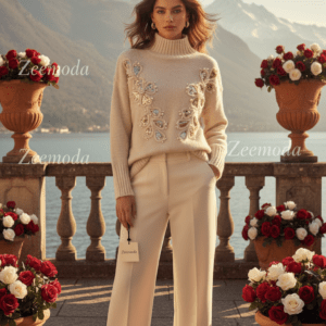 JOYCE WHITE ROUND NECK SWEATER